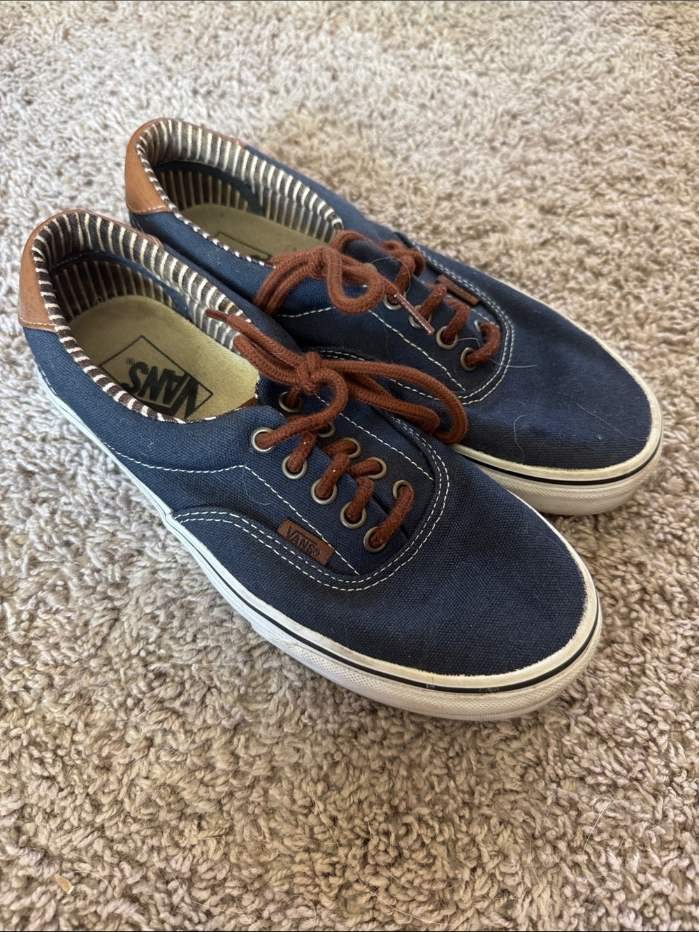 Vans Men’s Navy Canvas Sneakers with Brown Accents
